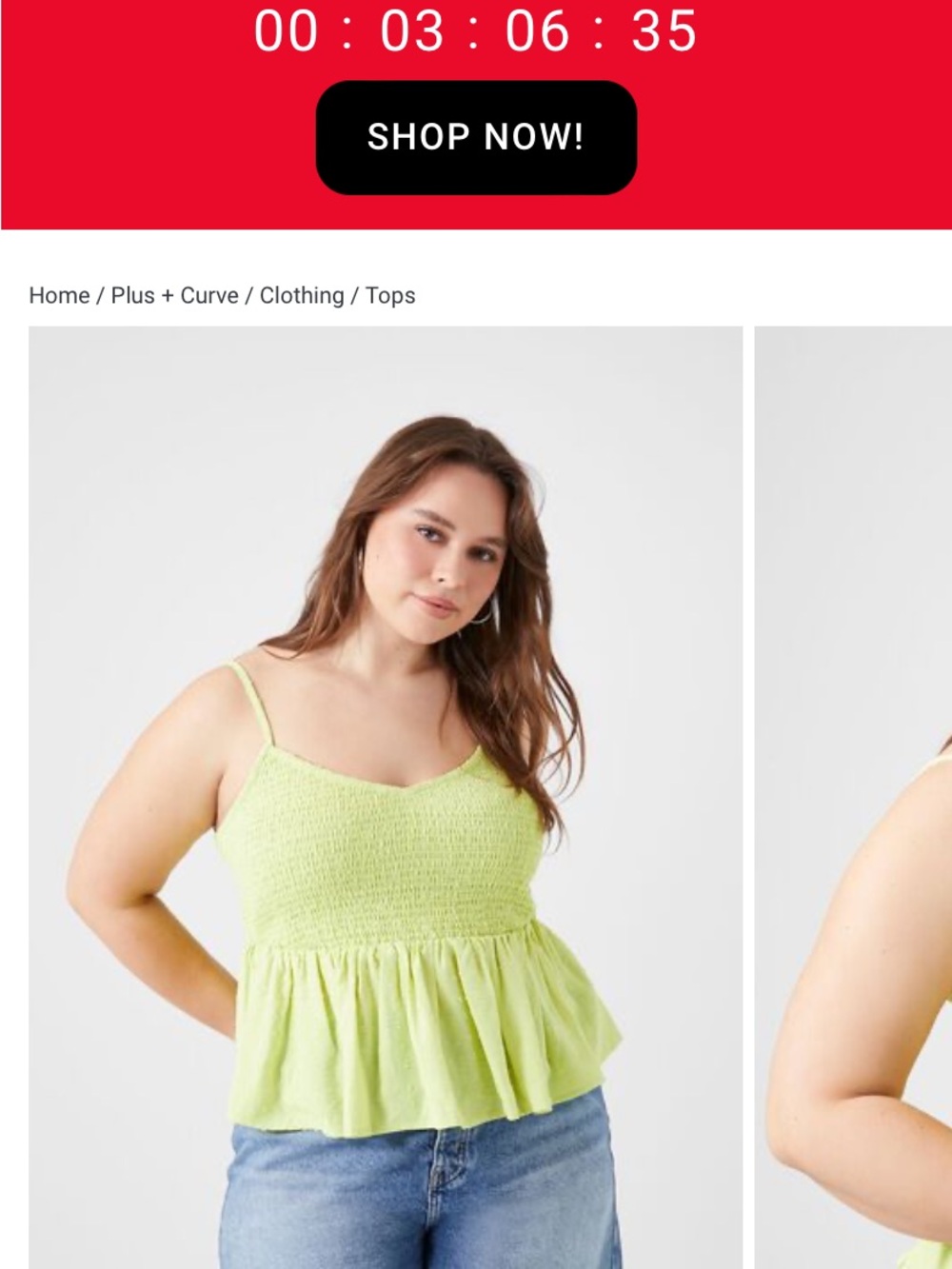 Forever 21 Lime Green Smocked Peplum Cami - Plus